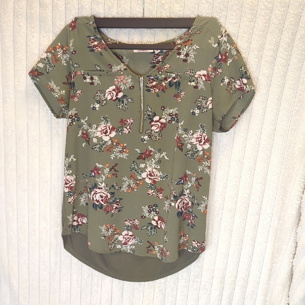 Tempted Olive Floral Blouse